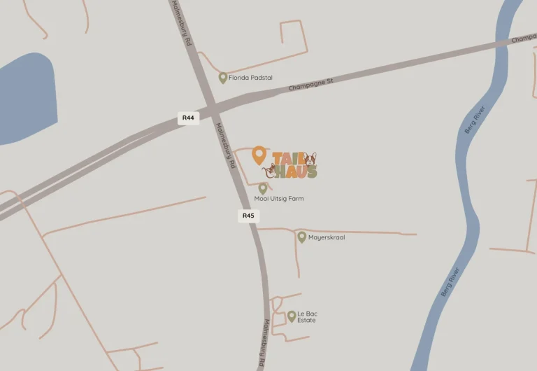 Map showing TailHaus on Mooi Uitsig Farm off the R45 in Paarl